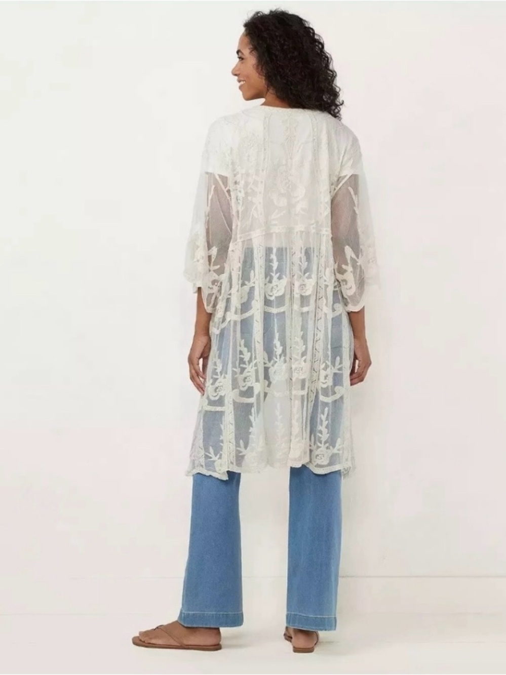 NWT LC Lauren Conrad Sheer Lace Duster Ivory Floral Lace Cardigan